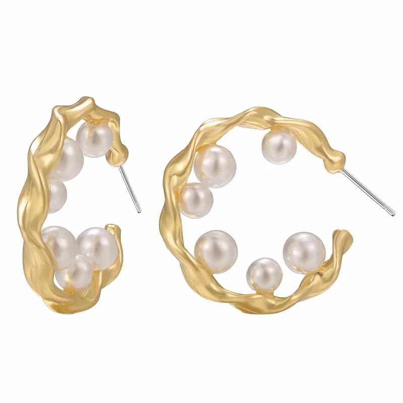 

Newest Baroque Gold Plated White Pearl Hoop Stud Earring C Shaped Earrings for Women Jewelry