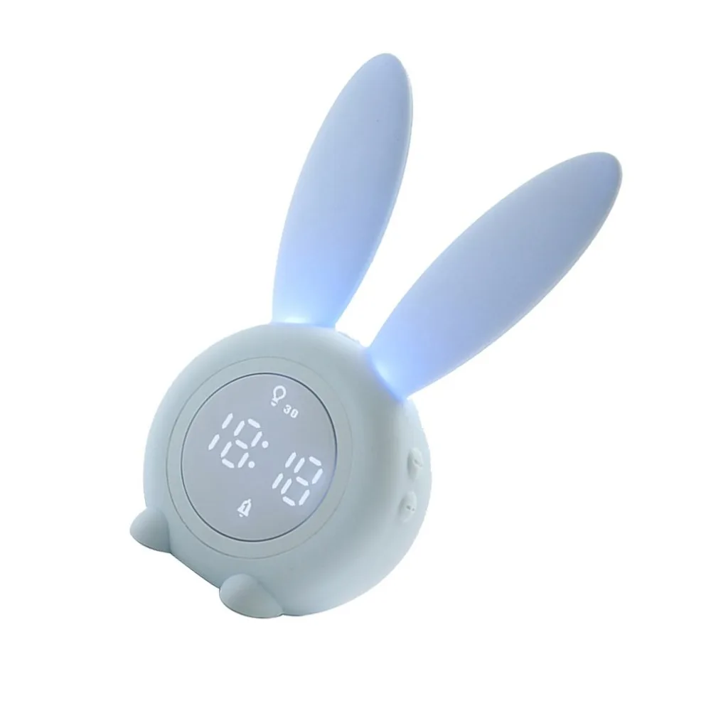 

Rechargable Lovely Rabbit Silicone Bedside Sunrise Wake Up Light LED Table Digital Children Funny Alarm Clock For Kids