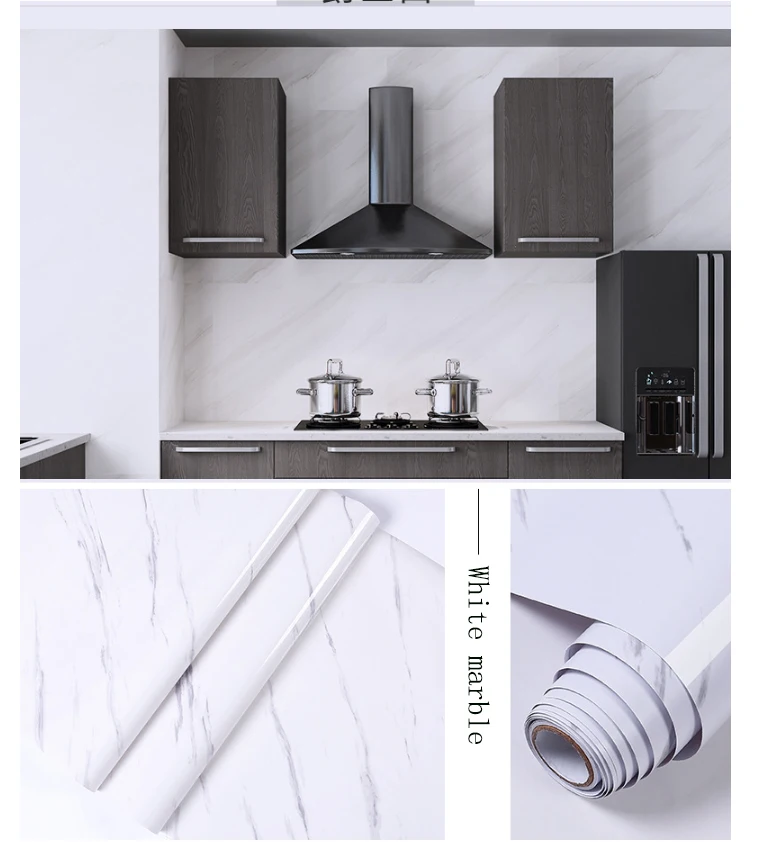 Thickened marble wallpaper self-adhesive wallpaper waterproof PVC kitchen cabinets waterproof for household