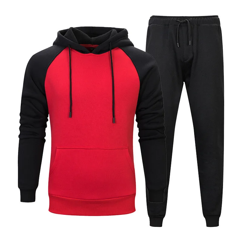 

Youth Color Contrast Hoodie Two-piece Fashion Trend Long-sleeved Hoodie And Trousers, As show