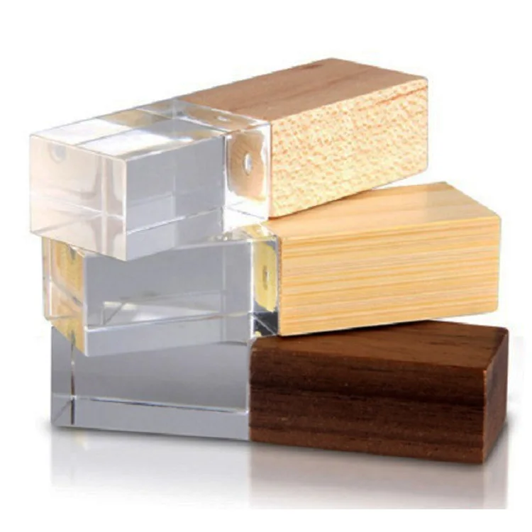Wooden bamboo USB thumb Acrylic Crystal LED light USB Flash drive 3D laser free logo - ANKUX.COM