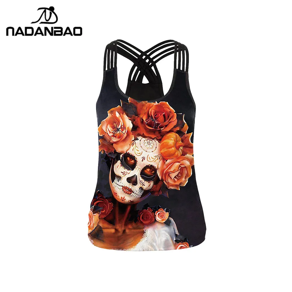 

NADANBAO Brand Halloween Ghost Tank Top Women's Tank Tops Plus Size Ladies Fancy Tops 3D Full Printed Vest