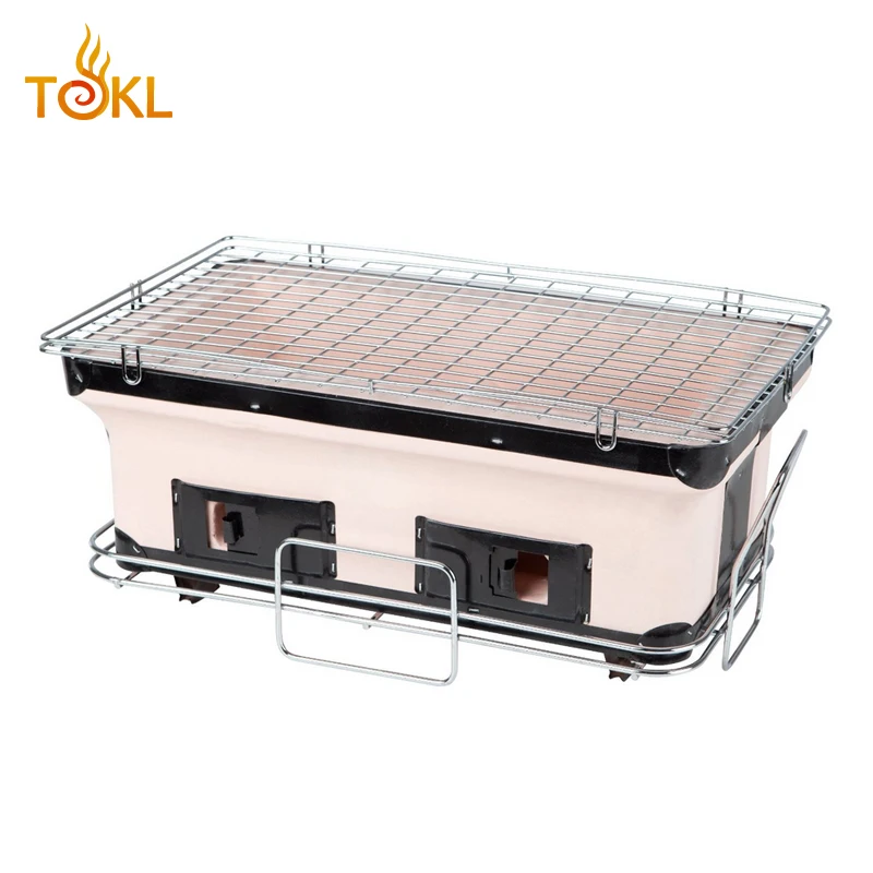 

Excellent Quality Square Ceramic Charcoal Grills Charcoal BBQ diatomite Grill For Outdoor Cooking, White