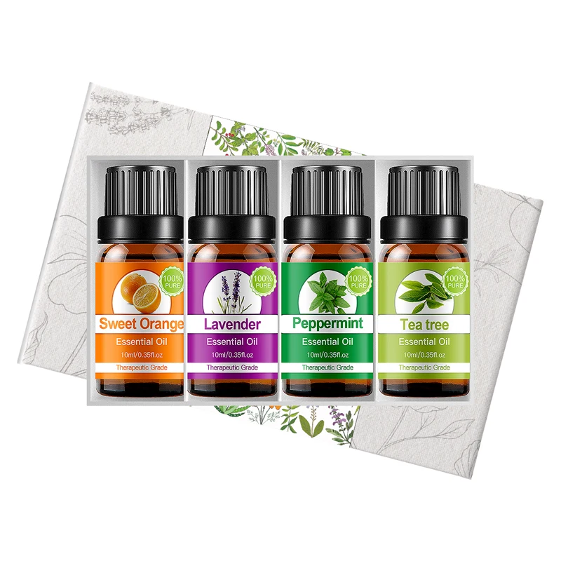 

100% Natural 10mL 4pcs Essential Oil Set Organic Tea Tree Lavender Wholesale Prices Essential Oil for Candle Making