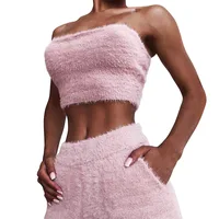 

Wholesale women strapless fur two pieces skirt and crop top
