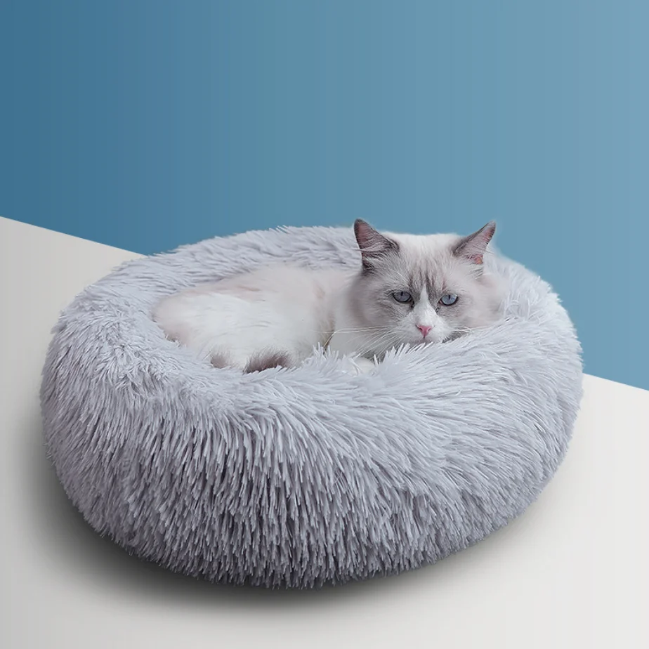 

wholesale manufacturer soft luxury plush pink grey white pet cushion round cat dog bed, Purple, pink, apricot, red, grey, brown,
