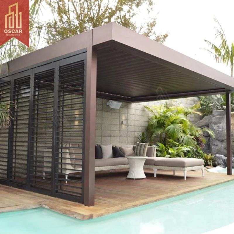 Top Quality Outdoor Garden Pavilion Electric Motorized Louvered Roof System Kit Gazebo Aluminum Roller Blind Bioclimatic Pergola