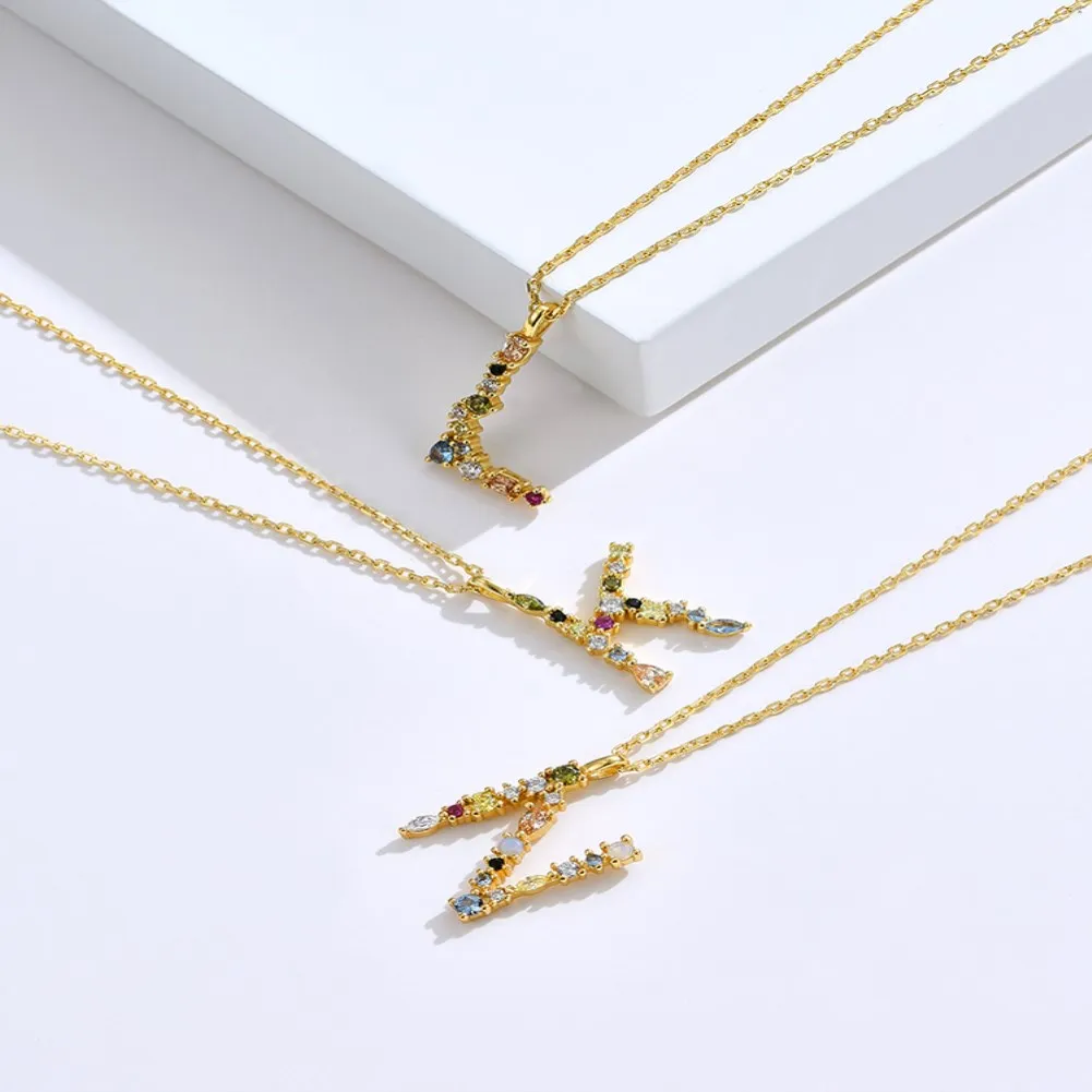 

SKMEI joias sieraden collier femme Colorful Rhinestone Initial 925 Silver Chain Necklace for Women