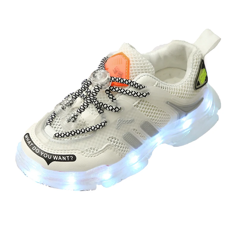 

2020 New Design Fashion Children Casual Shoes Wholesale Kids Led Flash Shoes, White/green