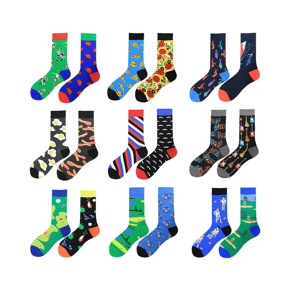 

Quentin Free Sample Low Moq Mens  Hit Most Happy Funny Crew Socks Fashion Cotton Custom AB Mismatch Fun Socks