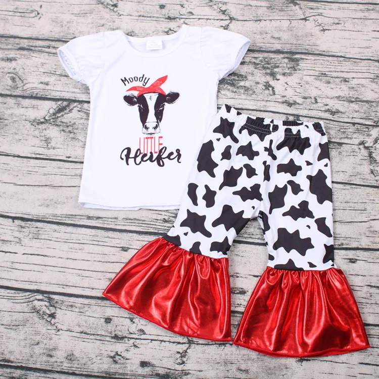 2019 Fashion Toddler Baby Girls Clothes Outfits Moody Cow T-Shirt + Pants Casual Kids Clothing Sets Pakistan Wholesale 0-8Yrs