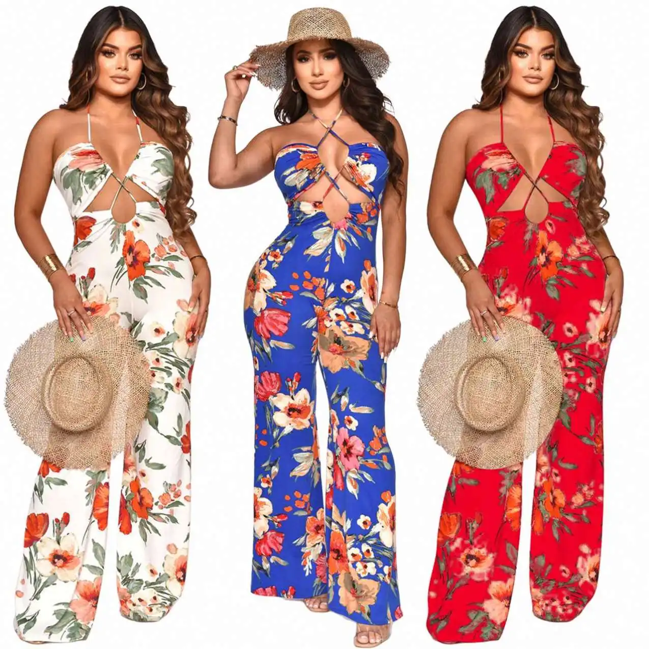 

Amazon's new summer beach style lace-up sexy women jumpsuit