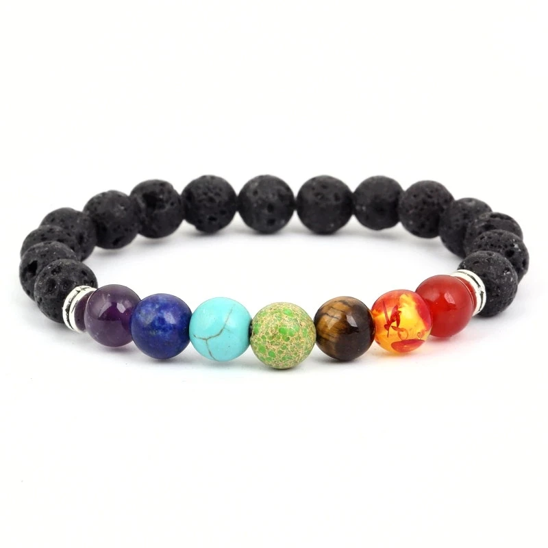 

8mm Beaded Niome 7 Chakra Healing Beaded Bracelet Natural Lava Stone Bracelet for Women and Men