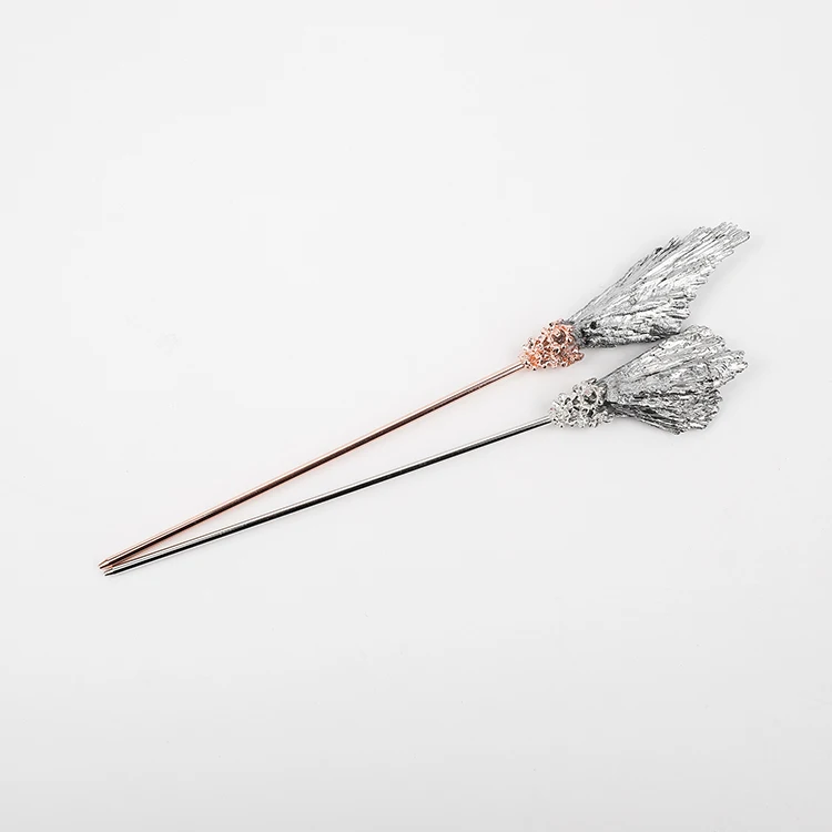 

Sectorial Painting Silver Plated Hair Sticks Hairpin Jet Stone Natural Gem Hairpins, Silver and rose gold