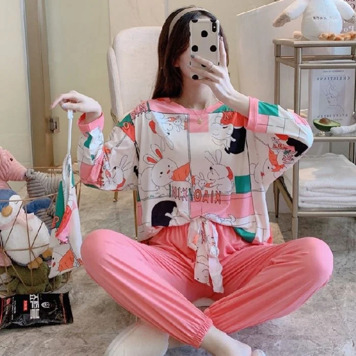 

2021 Lady Two Piece Sleep Lounge Wear Set Terno Sleepwear Piyama Korea Daster Murah Baju Tidur Wanita Pyjama Pajama For Women