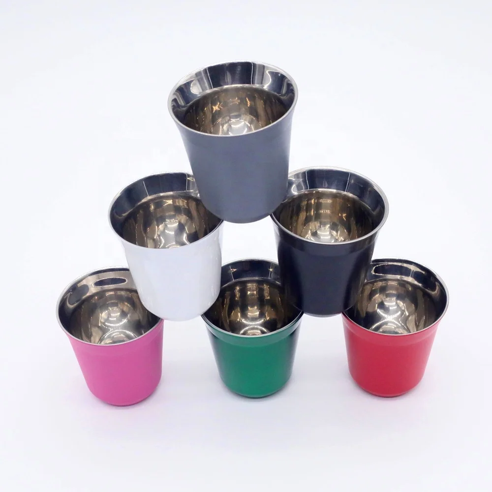 

Colorful Sample Available 80ml/150ml gift metal stainless double wall Nespresso Espresso Cups coffee mugs Custom printing logo, Customized colors acceptable