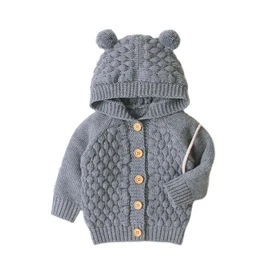 

Baby Girl Knit Cardigan Sweater Hoodies Warm Tops Toddler Infant Bear Ear Outerwear Jacket Coat Outfit Clothes, Customized color