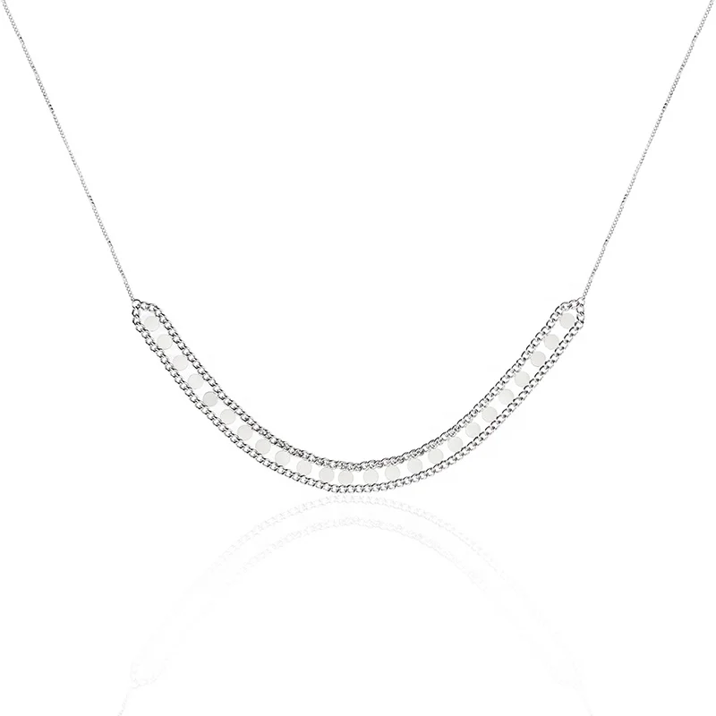 

Minimalist Jewelry Necklace Trendy Handmade Sequins Chain Flat Round Tassel Pendant Necklace Women, Silver