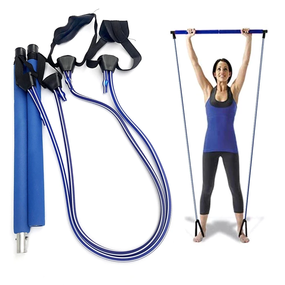 

Yoga bar training Pilates bar with fitness exercise gym resistance equipment for relaxing exercises for girls to stomach, Blue,black,green
