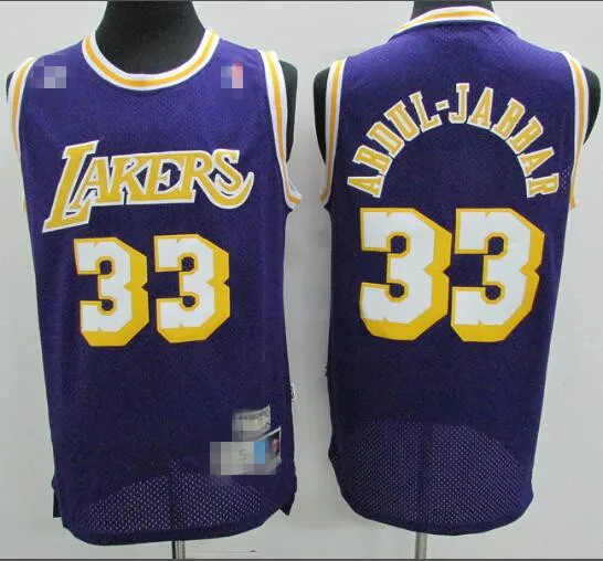 

Men's LA Laker S show time basketball jerseys gold purple 33 Abdul-Jabbar 32 Johnson retro mesh basketball free shipping