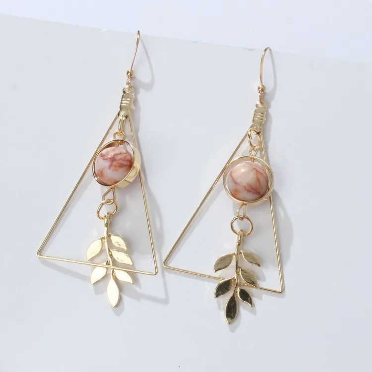 

Fashion leaves hollow triangle marble round earrings wholesale, As pic