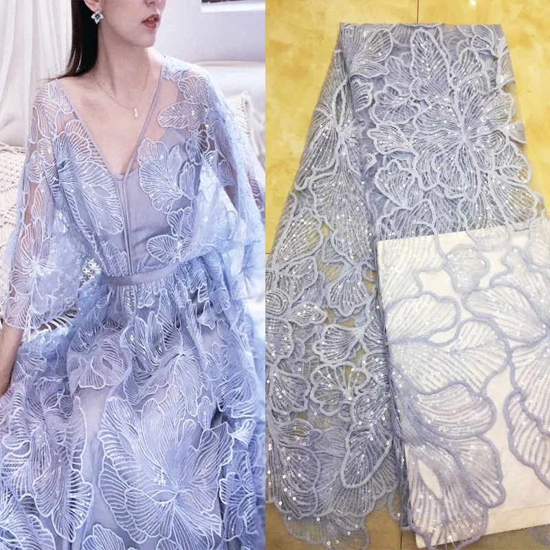 

Fashion dress blue swiss sequin embroidery lace fabric, Accept customized color