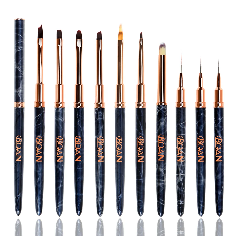 

BQAN Blue Marble Rose Gold Metal Handle Gel Nail Brush Liner petal ombre Drawing Art Brush Nail Painting Tools