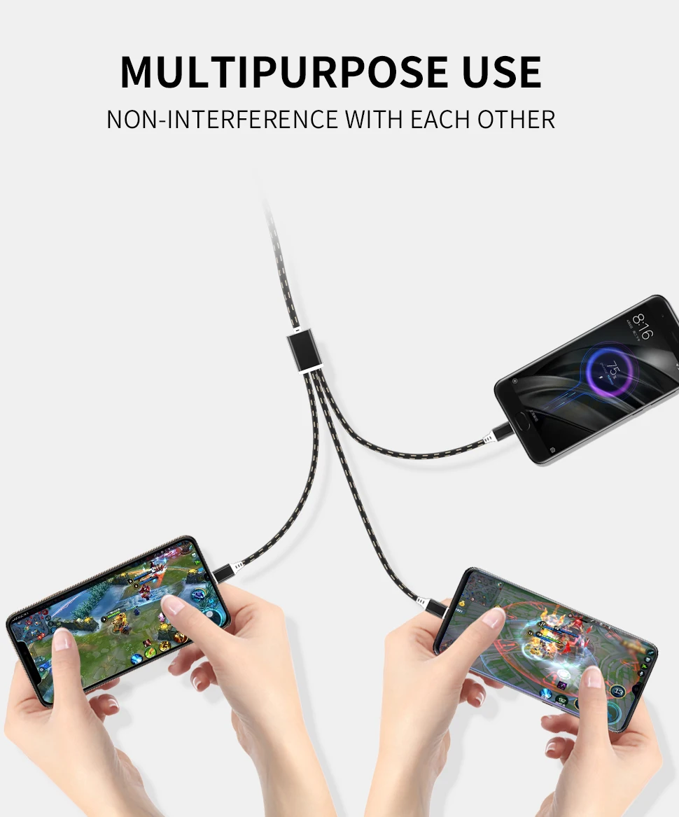 Cables 3 In 1 Android Micro Type C Charger Fast Charging Usb Data Cable Mobile Phone - ANKUX.COM