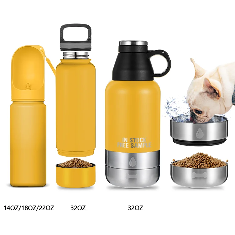

Multifunctional Button 3 in 1 Travel Pet Walking Drinking Bottle Portable Dog Water Bottles 32oz 64oz For Cats Dogs Feeder, Customized color