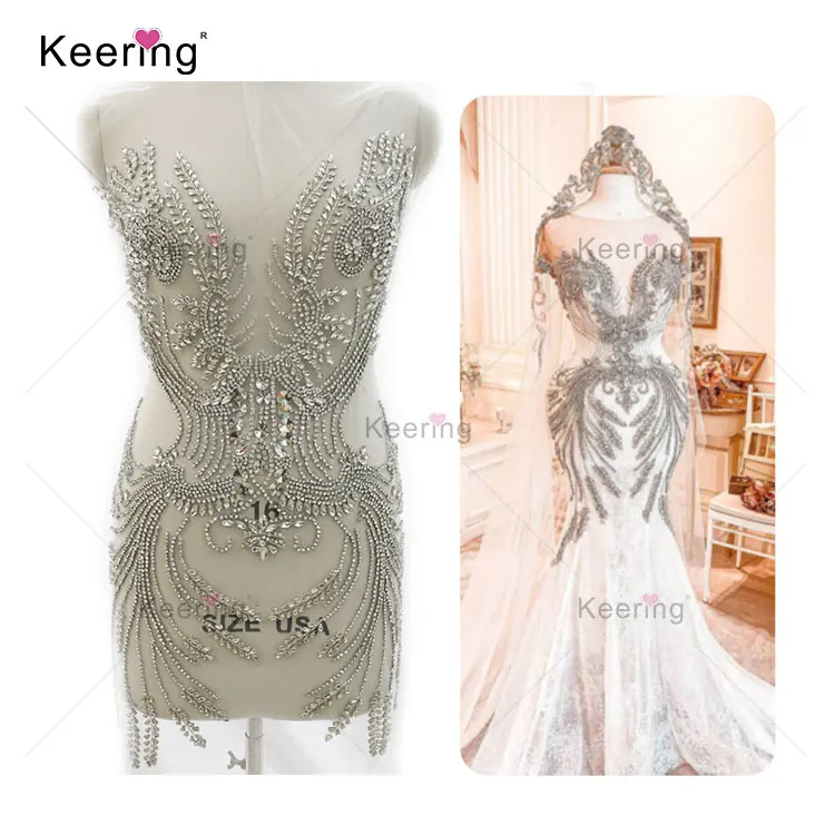 

Newest design wedding dress applique bodice panel applique dress WDP-369, Silver with white mesh,other colors should check with me