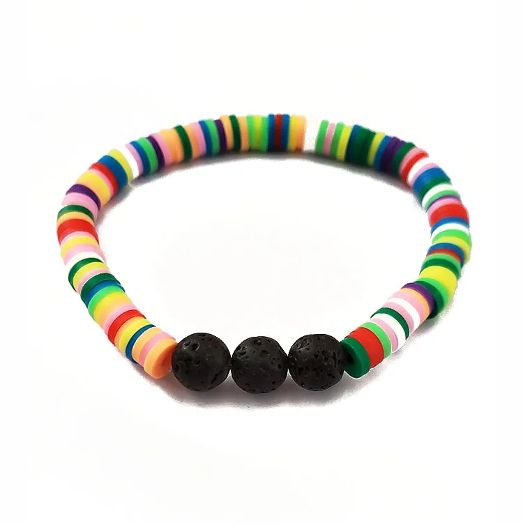 

BRP1612-1 Hotest vnyl disc heishi beads with black lava essential oil bracelets