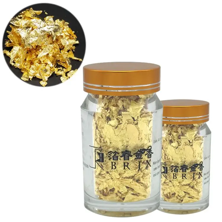 
Food decoration use edible gold flakes 24k gold flakes small bottle edible gold powder for champagne decoration 