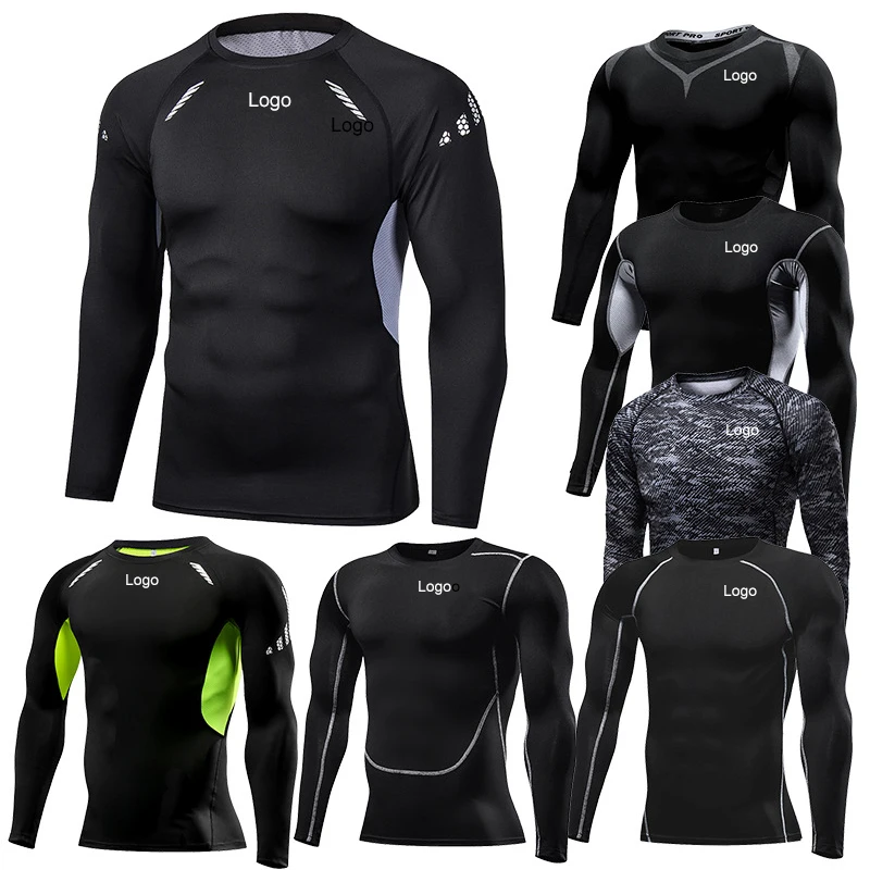 180 GSM S-3XL Polyester Training Tees Workout Base Layer Long Sleeve Gym Compression Shirt Men Customized Tshirt With Logo