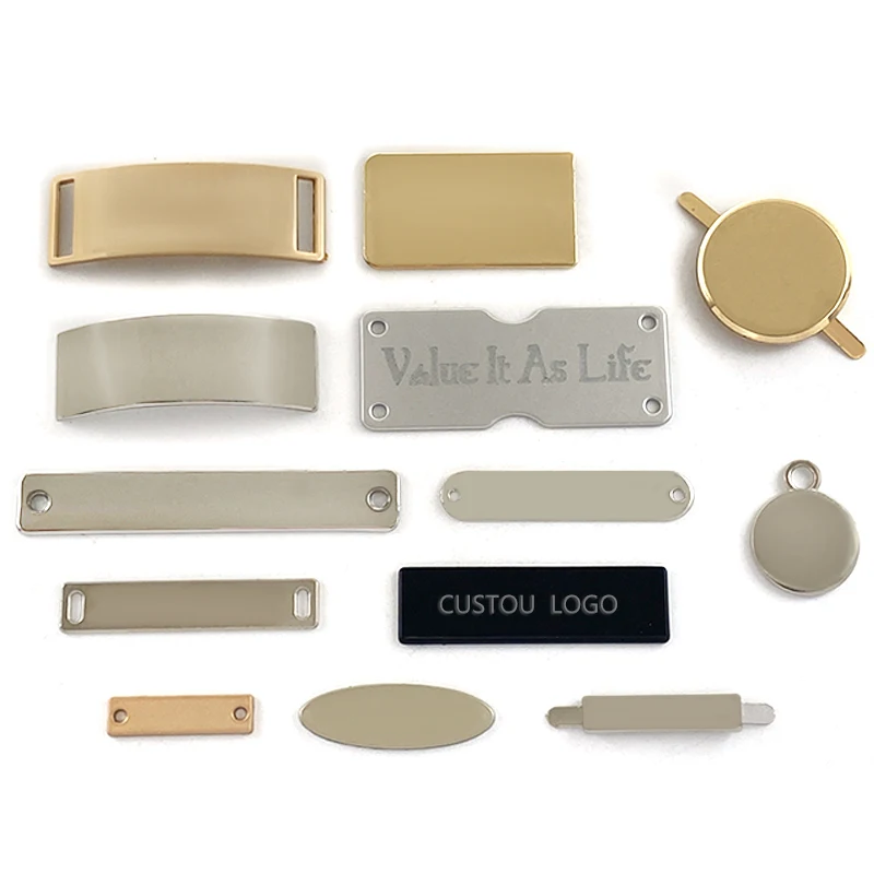 Bag Accessories Engraved Logo Gold square Round Metal Tag Custom Golden Plated Metal Sewing Laser Metal Label