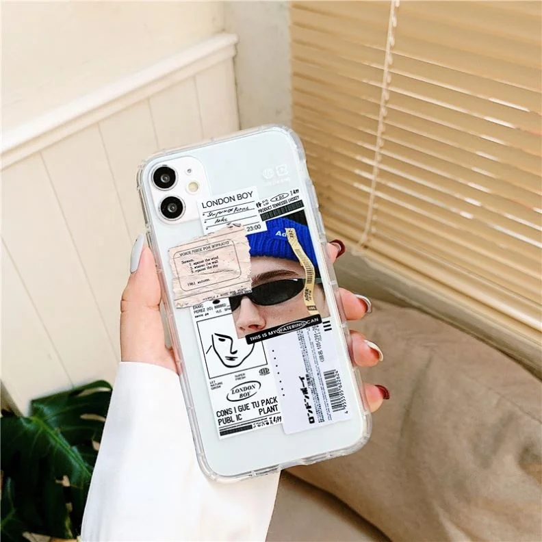 

Retro Bar Code Label Phone Case For 12 Mini 11 Pro Xs Max X Xr 7 8 Plus Soft Tpu Airbag Cover 12Pro 11Pro, Clear