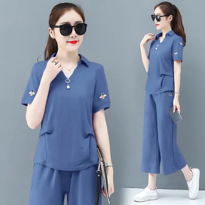 

Summer cotton and linen suits women's linen fashion foreign style wide-leg pants temperament small man is older and younger two-