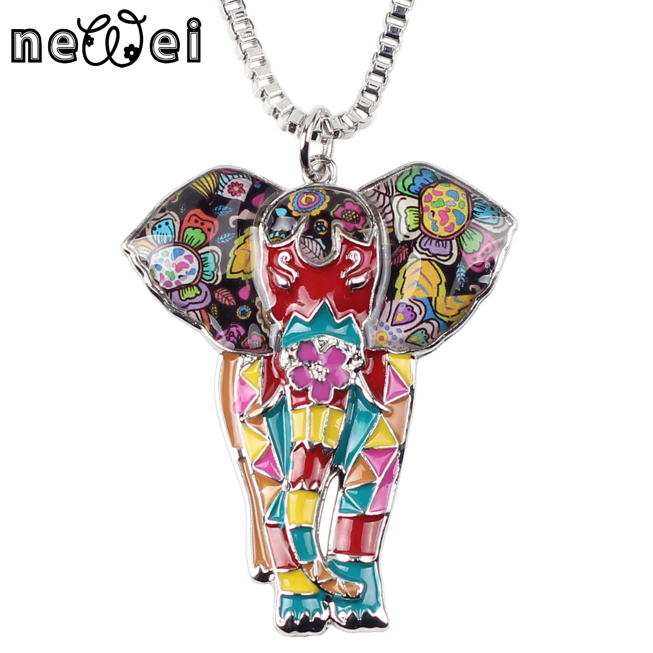 

NEWEI Enamel Alloy Fashion Jewelry Women Animals Charms Gifts Jungle Elephant Necklace Pendant, Multicolor blue black red white brown