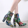 snake print green fall chunky heel women boots