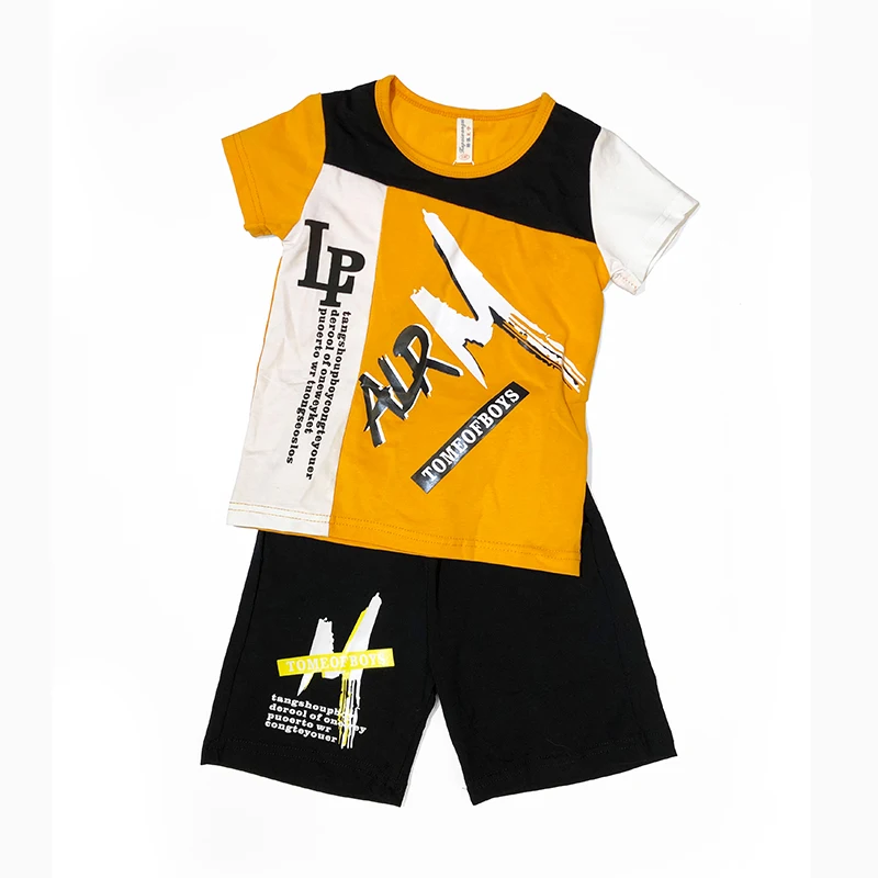 

Hot Sale Stock Children Clothes Boy Two Piece Sets 100% Cotton Designer Print Summer Kids Clothing Boys Summer Set