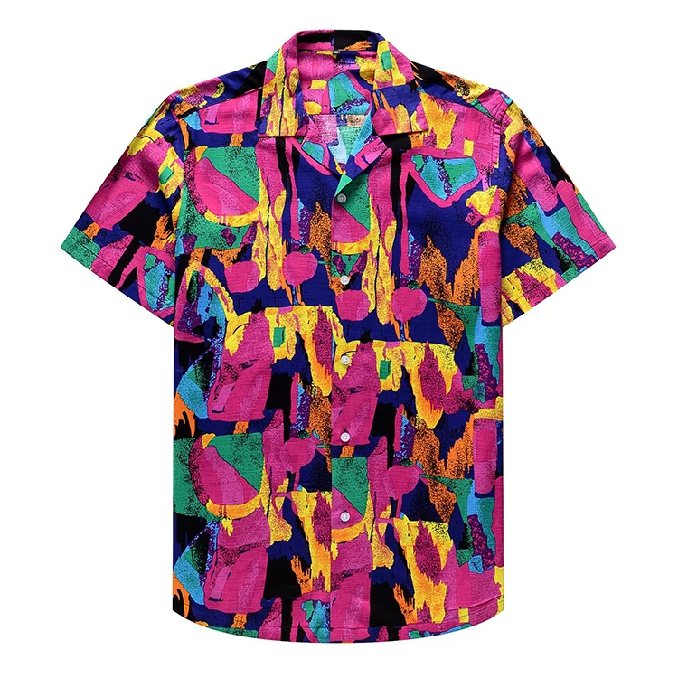 

2021 Wholesale 100% Cotton Fabric Chinese Collar Slim Casual Vintage Printed Swim Wearing Shirts For Fishing Men