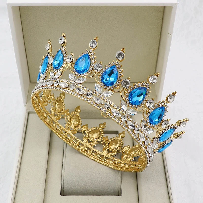 
European and American hot sale round bridal crown baroque drop diamond bridal crown headdress wedding accessories crown 