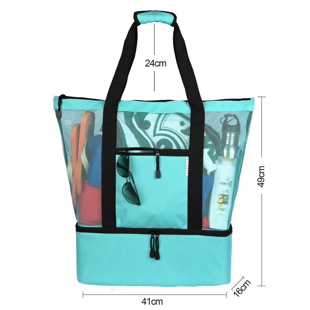 

MOQ 1 PCS Mesh Beach Tote Bag with Insulated Cooler for Women