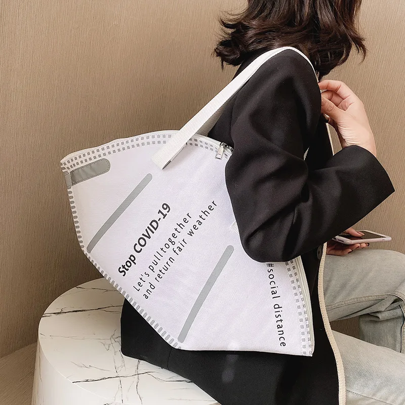 

Innovative Simple White Large Canvas Tote Bag Women Bags Handbag with Zip
