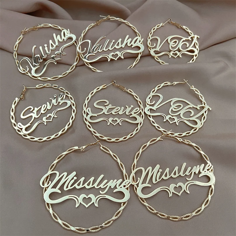 

18K Gold Custom Name Earrings Personalized Hoop Earrings, Colors