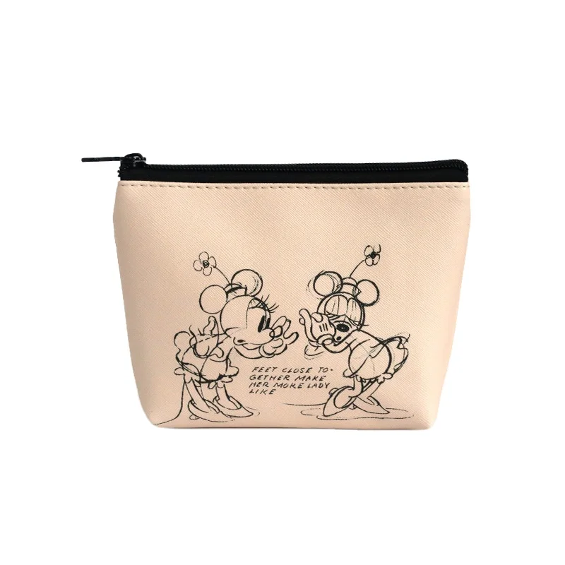 

High Quality Custom Disney cartoon Logo brown pu Makeup Cosmetic Bag With Zipper beauty cosmetics makeup bag