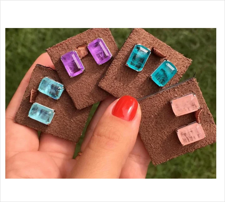 

2019 Hot Sale Women Fashion Jewelry Square Fusion Stone Stud Earrings