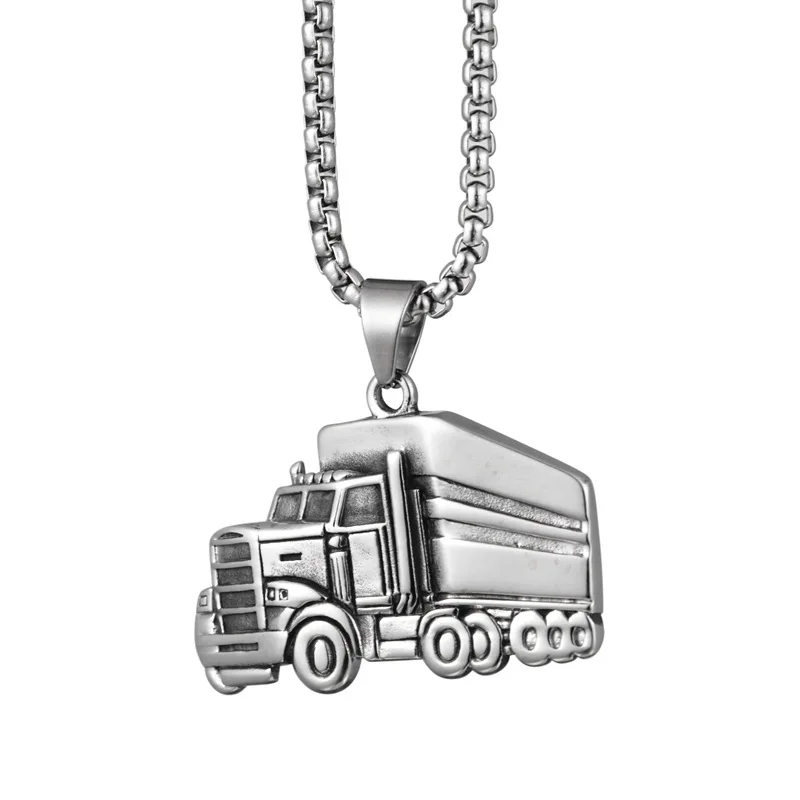 

Hip hop rock jewelry stainless steel truck pendant necklace men