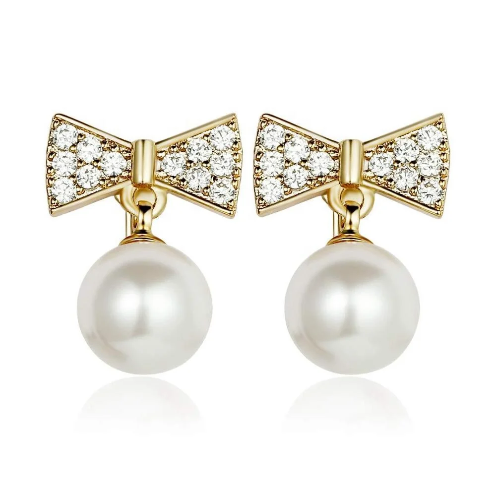 

Fashion Women Earrings Bowknot Shape Rhinestone Faux Pearl Inlaid Ear Clips Gift