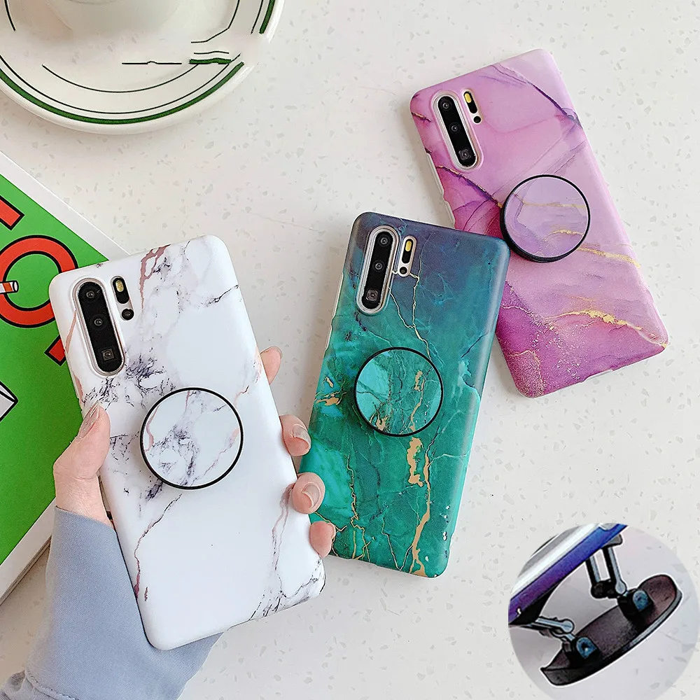 

LOVECOM Gradient Marble Phone Case With Holder For Samsung S20 S8 S9 S10 Plus Note 8 9 10 Pro Soft IMD Matte Phone Back Cover