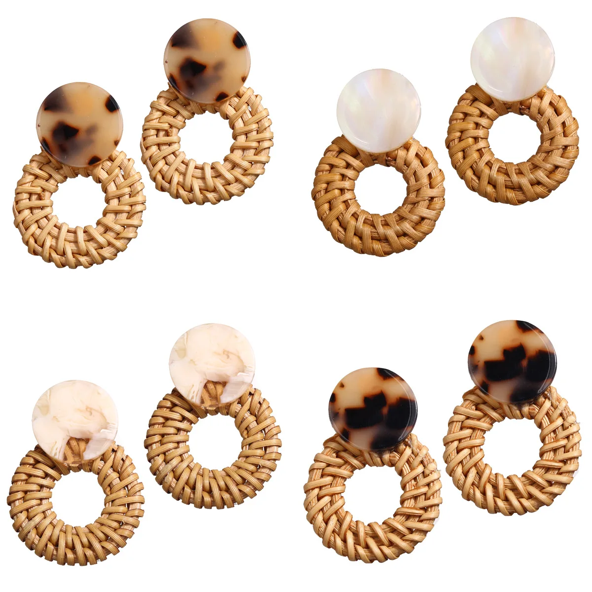 

2020 Amazon Hot Sale Earrings Fashion Retro Simple Acrylic Weave Wood Women Earrings Jewelry